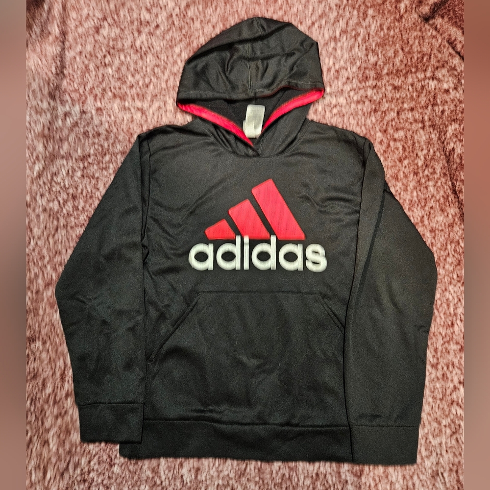 Adidas Kids Black and Red Hoodie